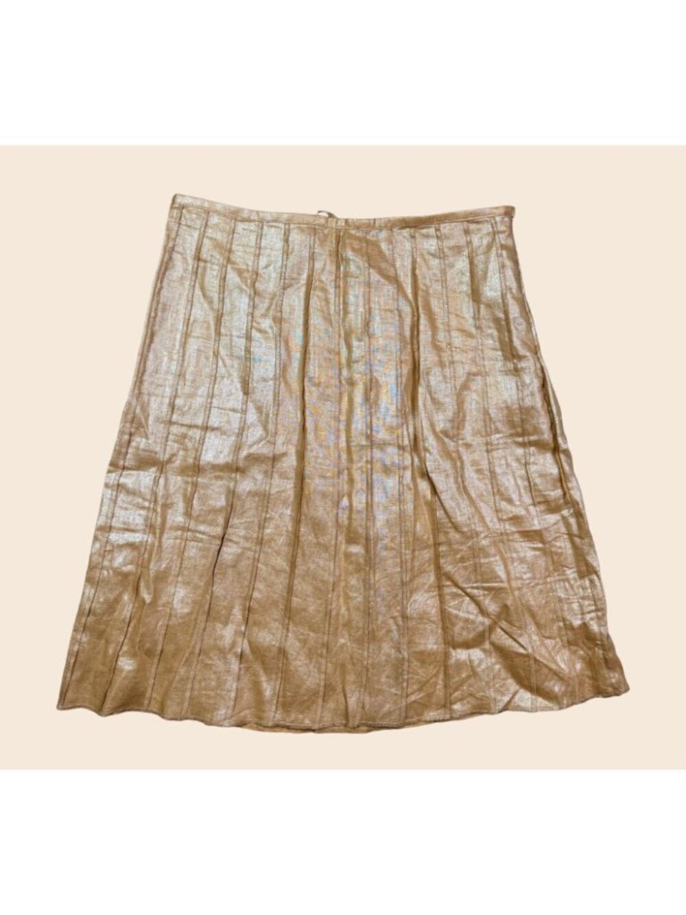Gunex Metallic Gold Linen Blend Pleated Midi Skirt Women’s IT 44 US 8 Italy